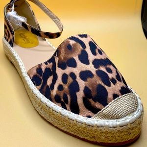 Alexis Leroy Women's Closed Toe Ankle Strap Leopard Print Espadrille Sandals